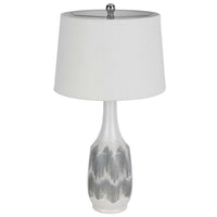 Table Lamp, Drum Shade, 29 Inch White, Smokey Gray Swirl Ceramic Base - BM351641