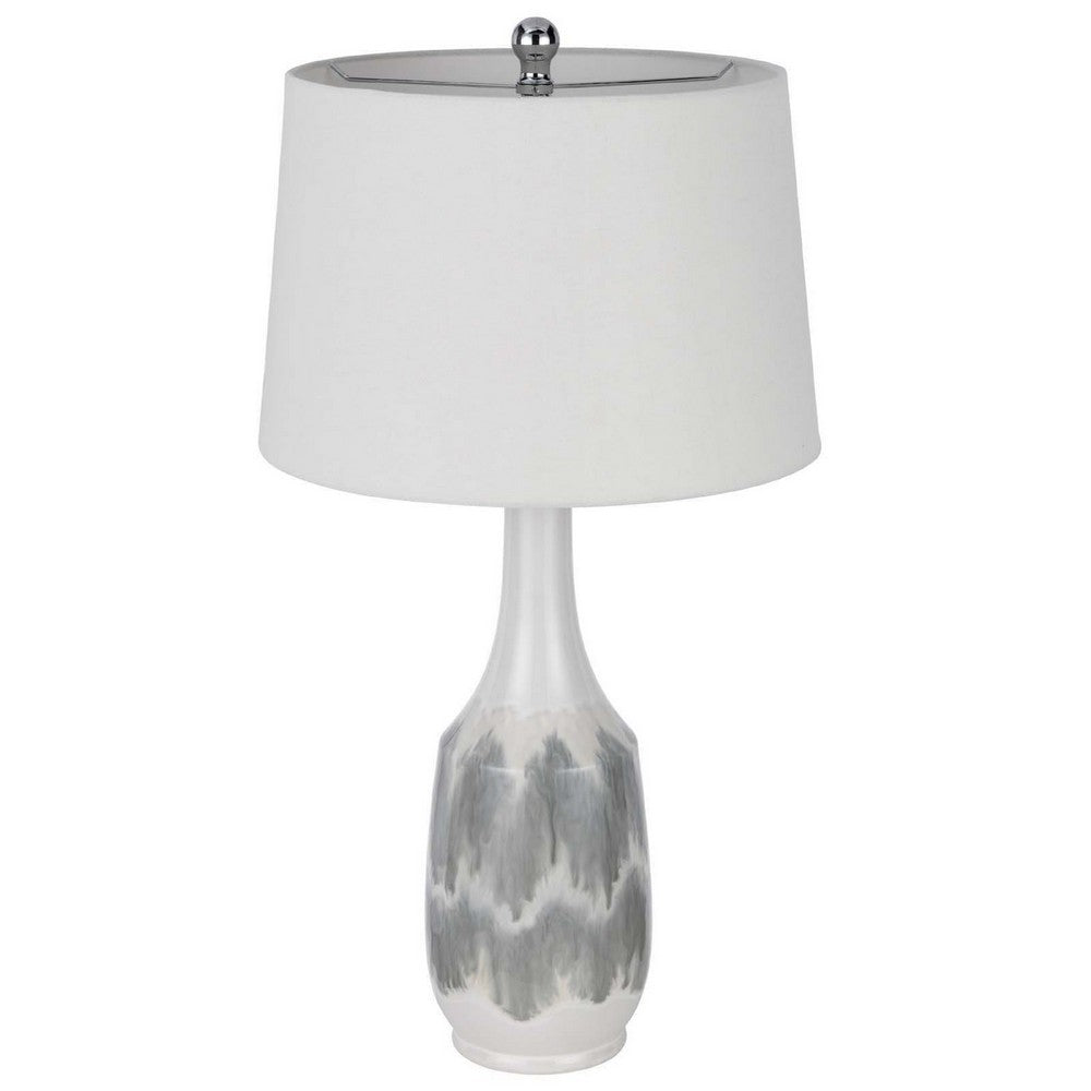 Table Lamp, Drum Shade, 29 Inch White, Smokey Gray Swirl Ceramic Base - BM351641