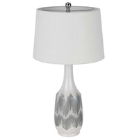 Table Lamp, Drum Shade, 29 Inch White, Smokey Gray Swirl Ceramic Base - BM351641