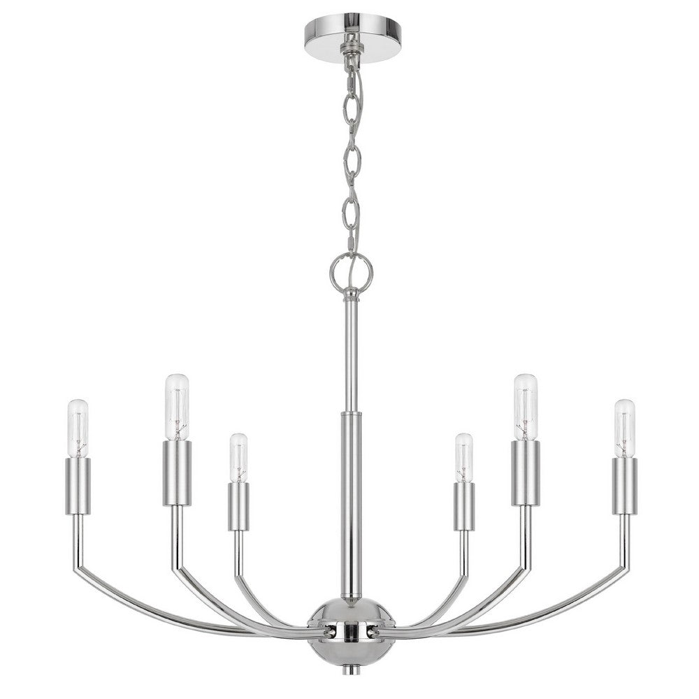 Kera 6 Light Candelabra Chandelier, 26 Inch XL Modern Chrome Metal - BM351643