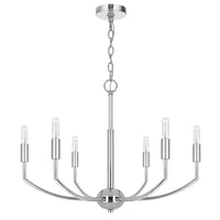Kera 6 Light Candelabra Chandelier, 26 Inch XL Modern Chrome Metal - BM351643