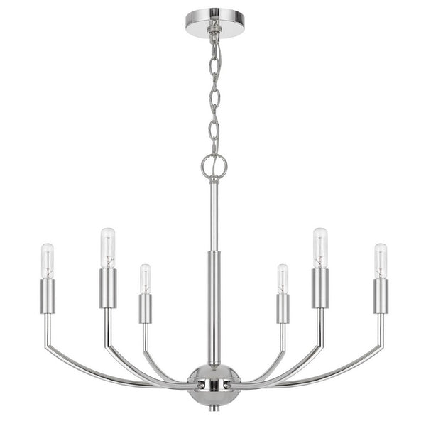 Kera 6 Light Candelabra Chandelier, 26 Inch XL Modern Chrome Metal - BM351643