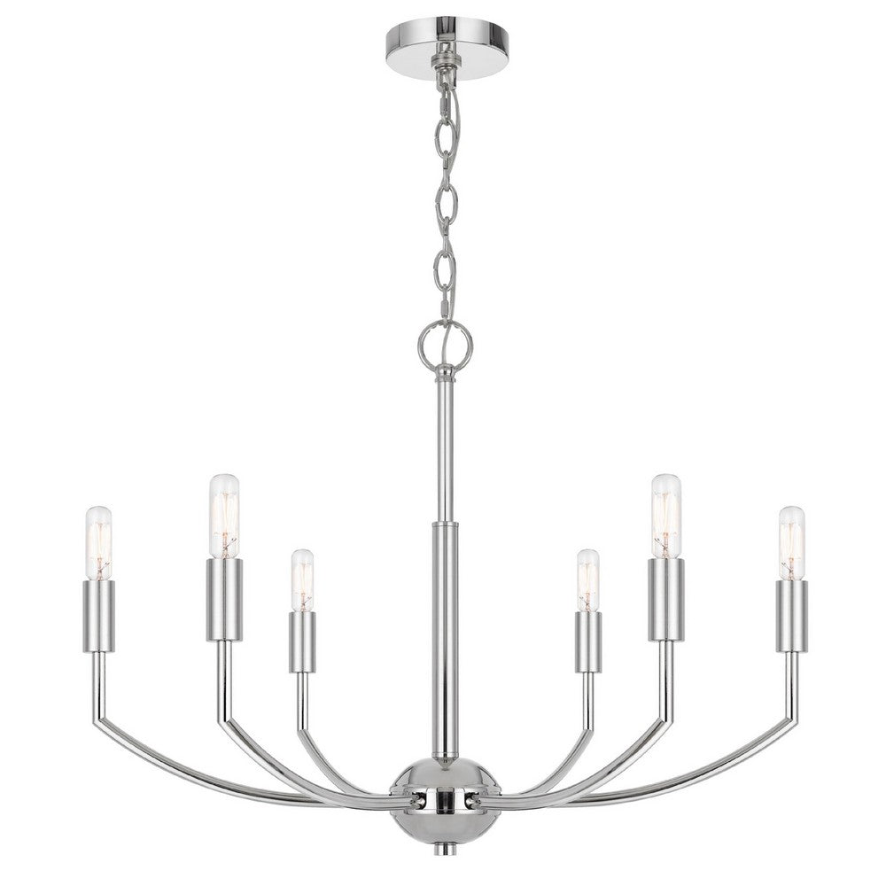 Kera 6 Light Candelabra Chandelier, 26 Inch XL Modern Chrome Metal - BM351643