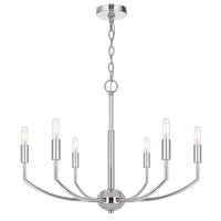 Kera 6 Light Candelabra Chandelier, 26 Inch XL Modern Chrome Metal - BM351643