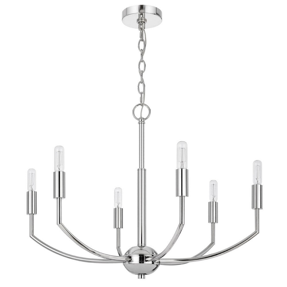 Kera 6 Light Candelabra Chandelier, 26 Inch XL Modern Chrome Metal - BM351643