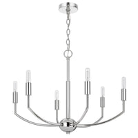 Kera 6 Light Candelabra Chandelier, 26 Inch XL Modern Chrome Metal - BM351643