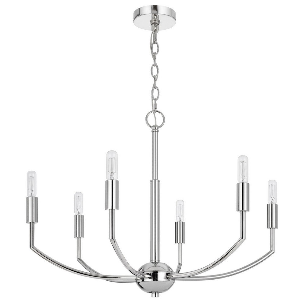 Kera 6 Light Candelabra Chandelier, 26 Inch XL Modern Chrome Metal - BM351643