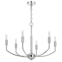 Kera 6 Light Candelabra Chandelier, 26 Inch XL Modern Chrome Metal - BM351643