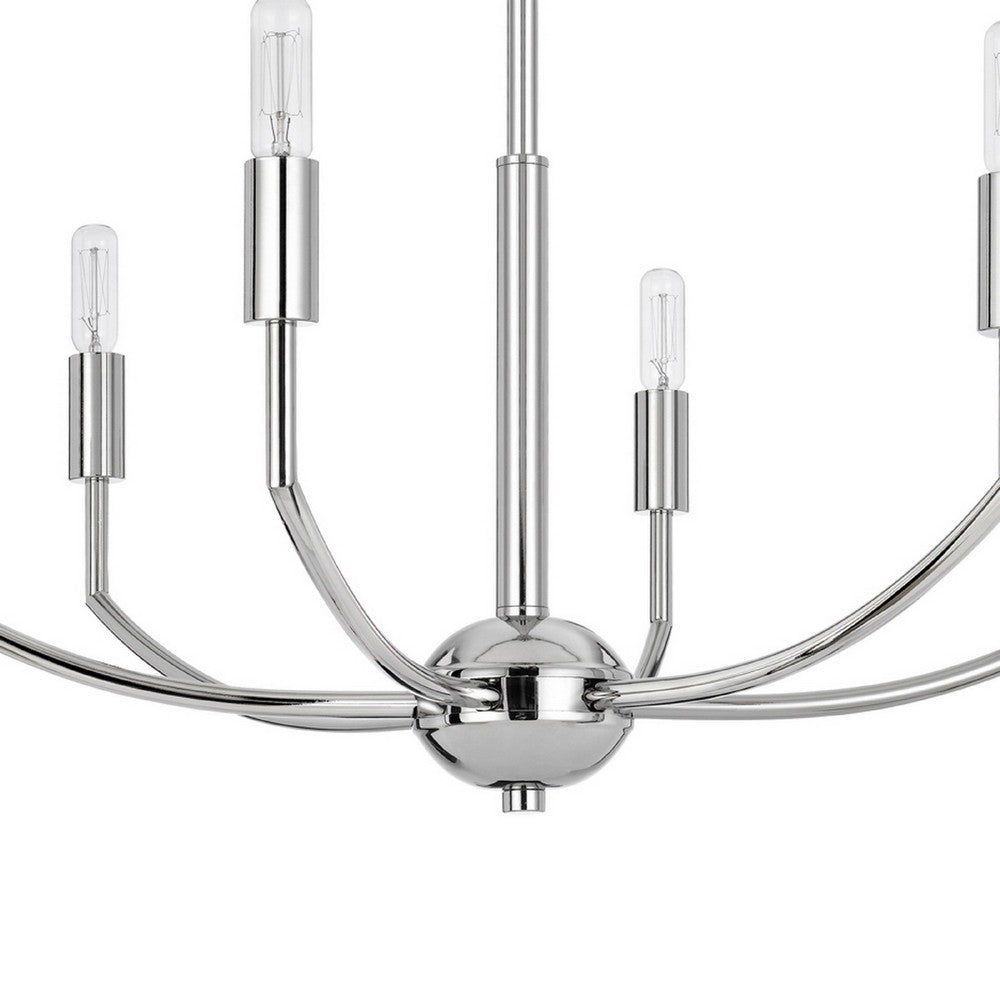 Kera 6 Light Candelabra Chandelier, 26 Inch XL Modern Chrome Metal - BM351643