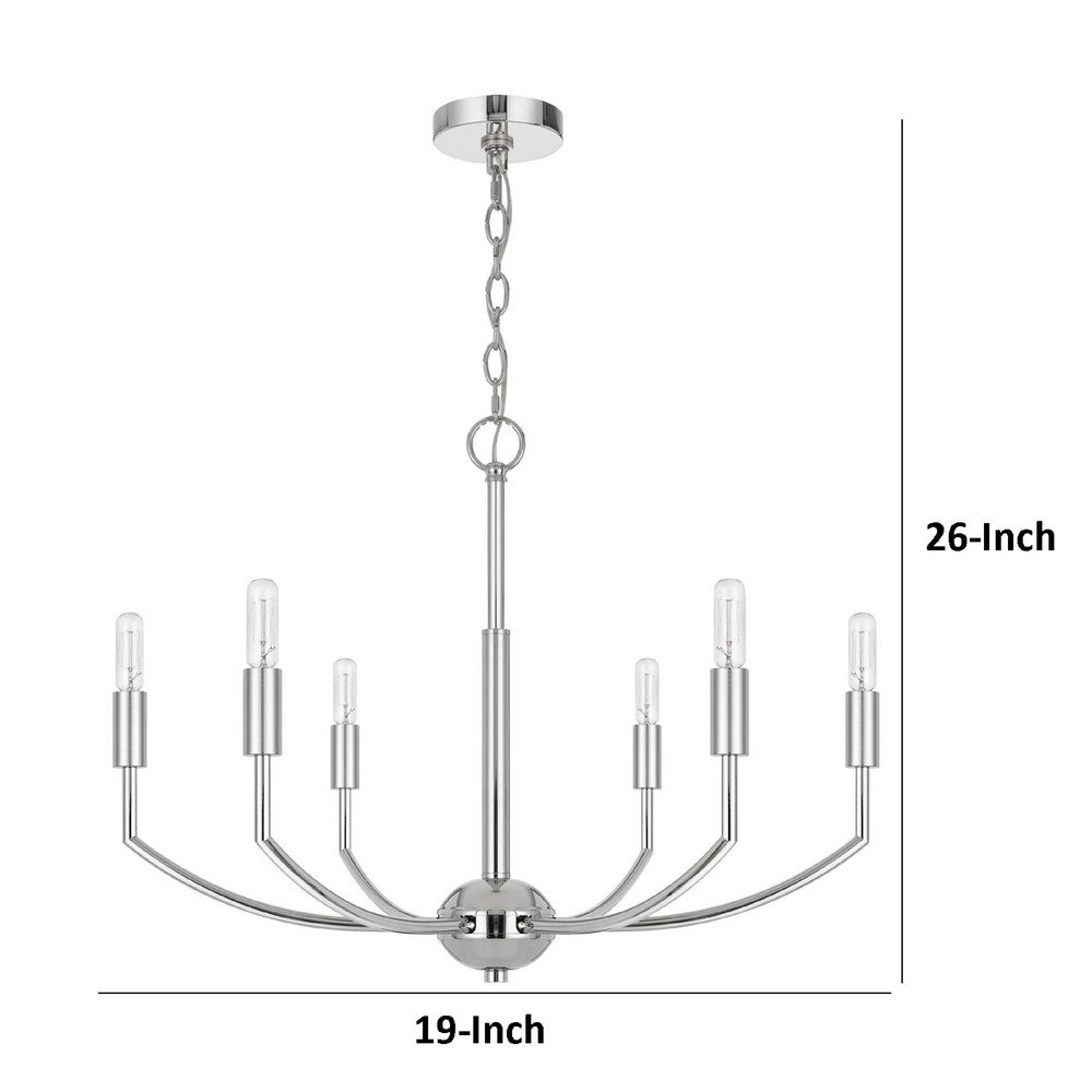 Kera 6 Light Candelabra Chandelier, 26 Inch XL Modern Chrome Metal - BM351643