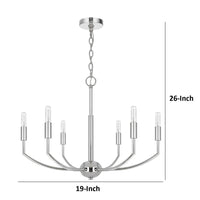 Kera 6 Light Candelabra Chandelier, 26 Inch XL Modern Chrome Metal - BM351643