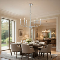 Kera 6 Light Candelabra Chandelier, 26 Inch XL Modern Chrome Metal - BM351643