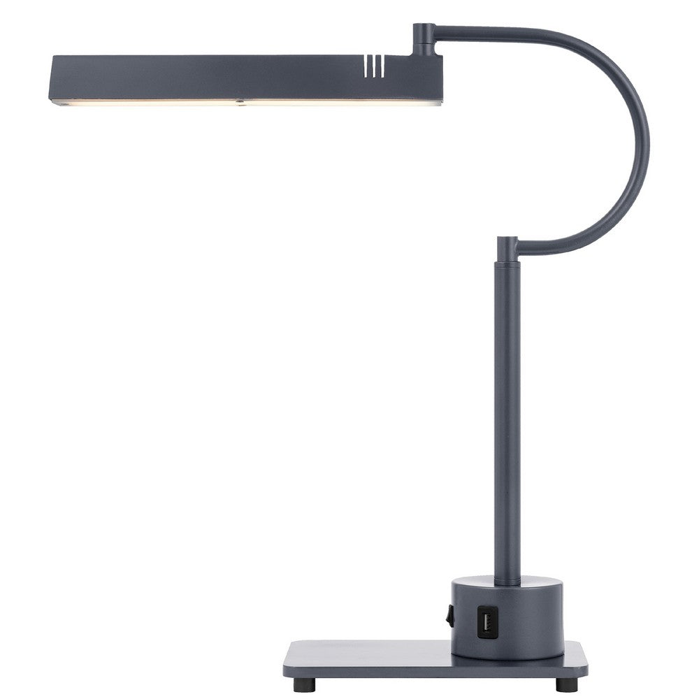 Modern Desk Lamp with LED Light and 2 USB Ports, 18 Inch Iron Gray Finish - BM351644