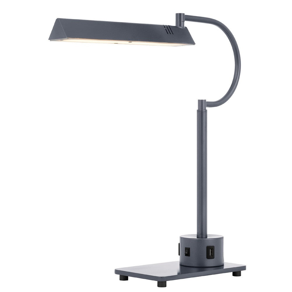 Modern Desk Lamp with LED Light and 2 USB Ports, 18 Inch Iron Gray Finish - BM351644