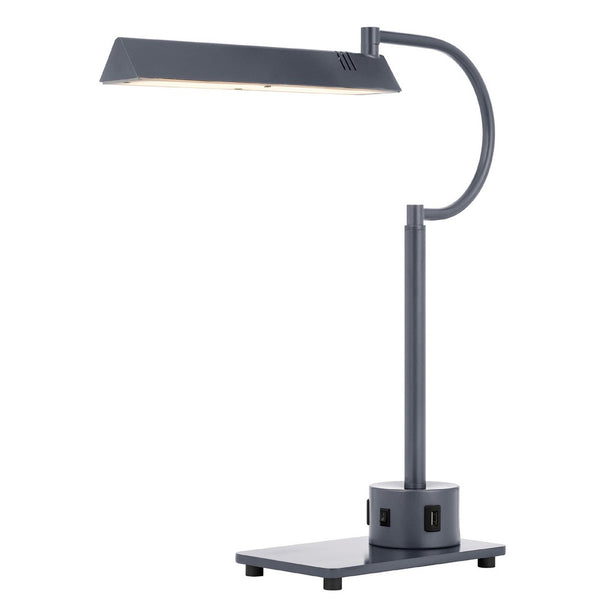 Modern Desk Lamp with LED Light and 2 USB Ports, 18 Inch Iron Gray Finish - BM351644