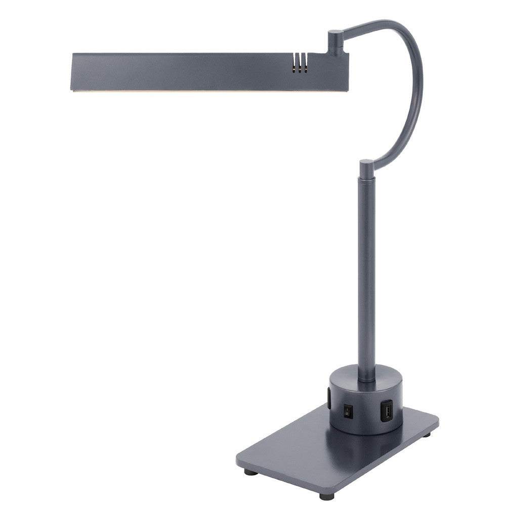 Modern Desk Lamp with LED Light and 2 USB Ports, 18 Inch Iron Gray Finish - BM351644