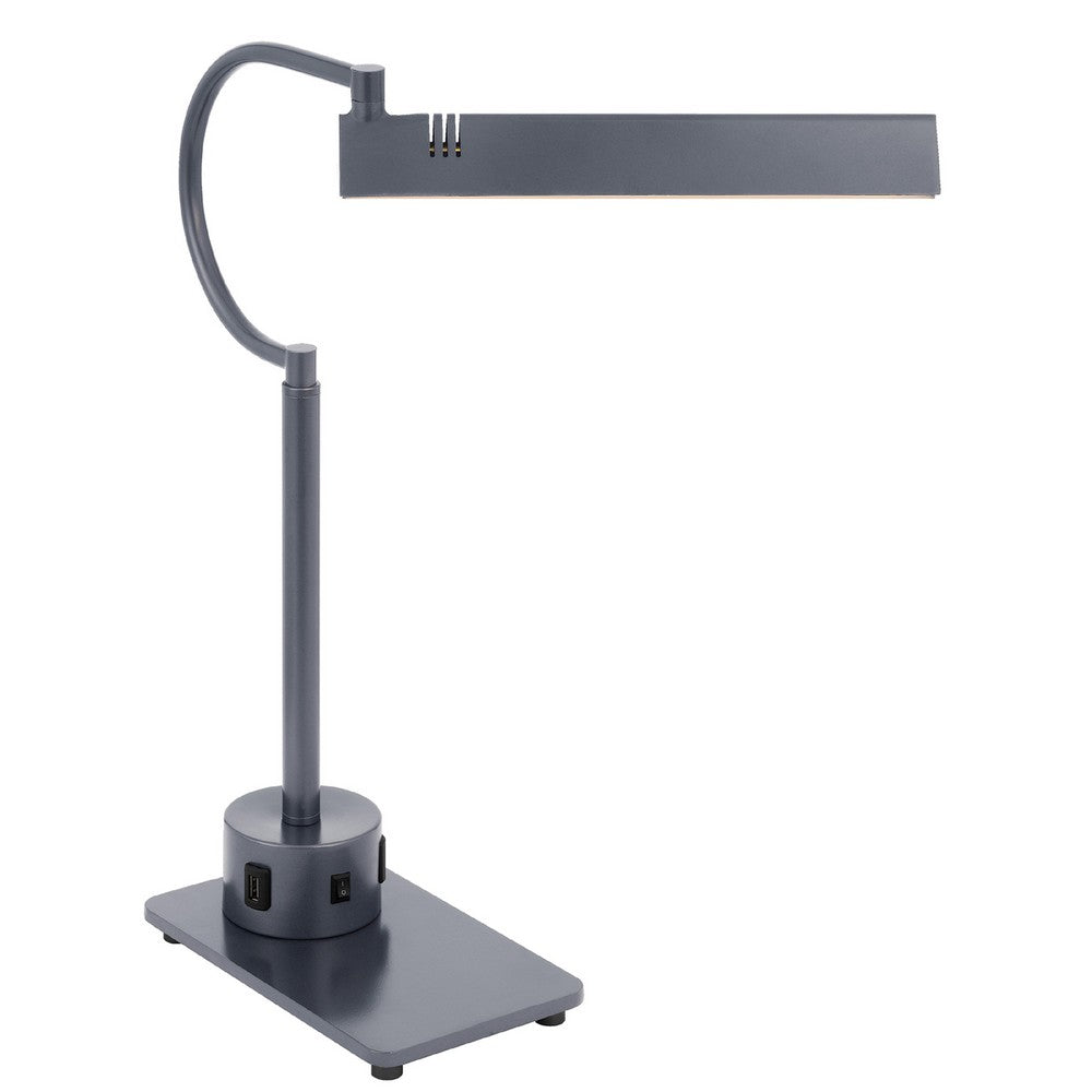Modern Desk Lamp with LED Light and 2 USB Ports, 18 Inch Iron Gray Finish - BM351644