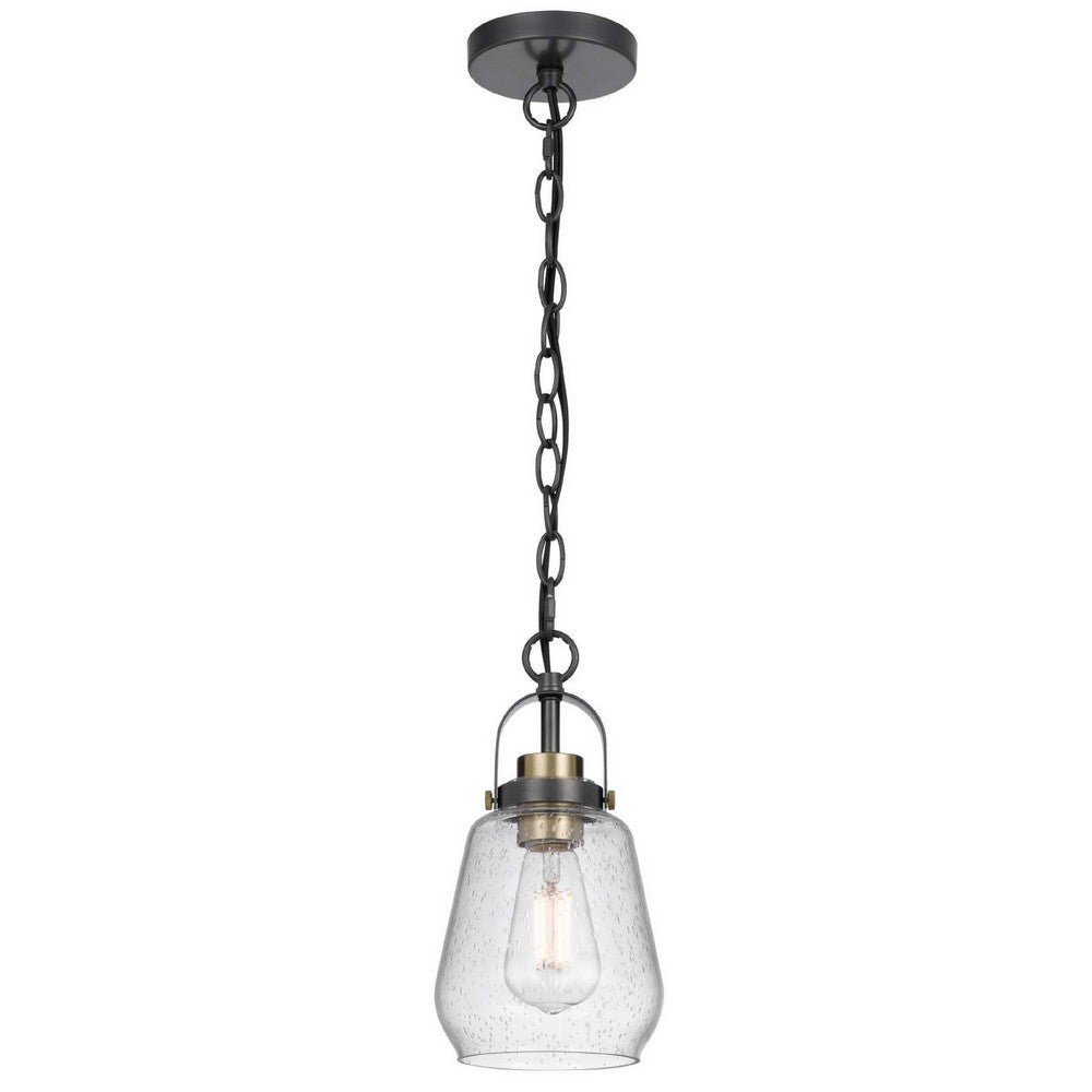 Lantern Accent Ceiling Pendant Light, Clear Glass Shade, 13 Inch Black - BM351645
