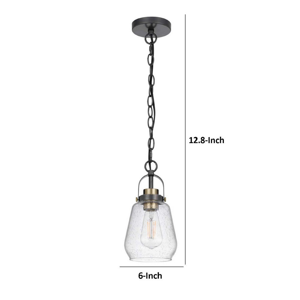 Lantern Accent Ceiling Pendant Light, Clear Glass Shade, 13 Inch Black - BM351645