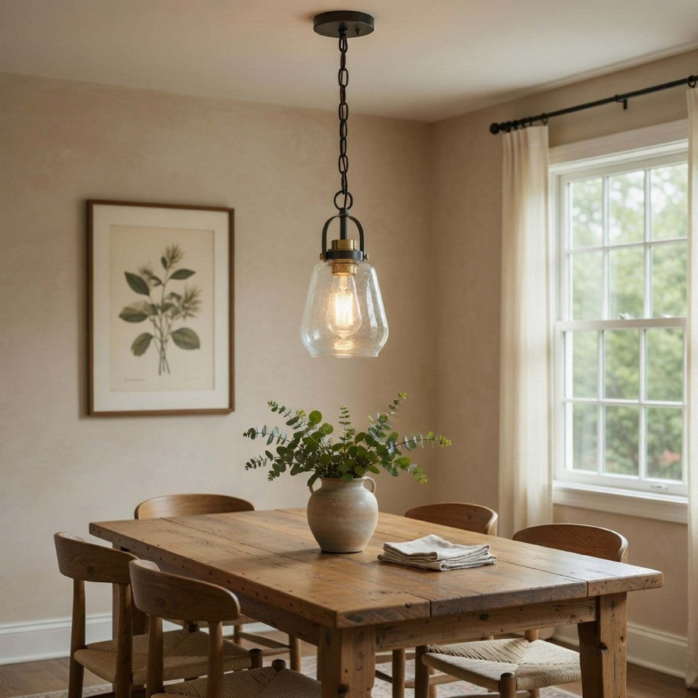 Lantern Accent Ceiling Pendant Light, Clear Glass Shade, 13 Inch Black - BM351645
