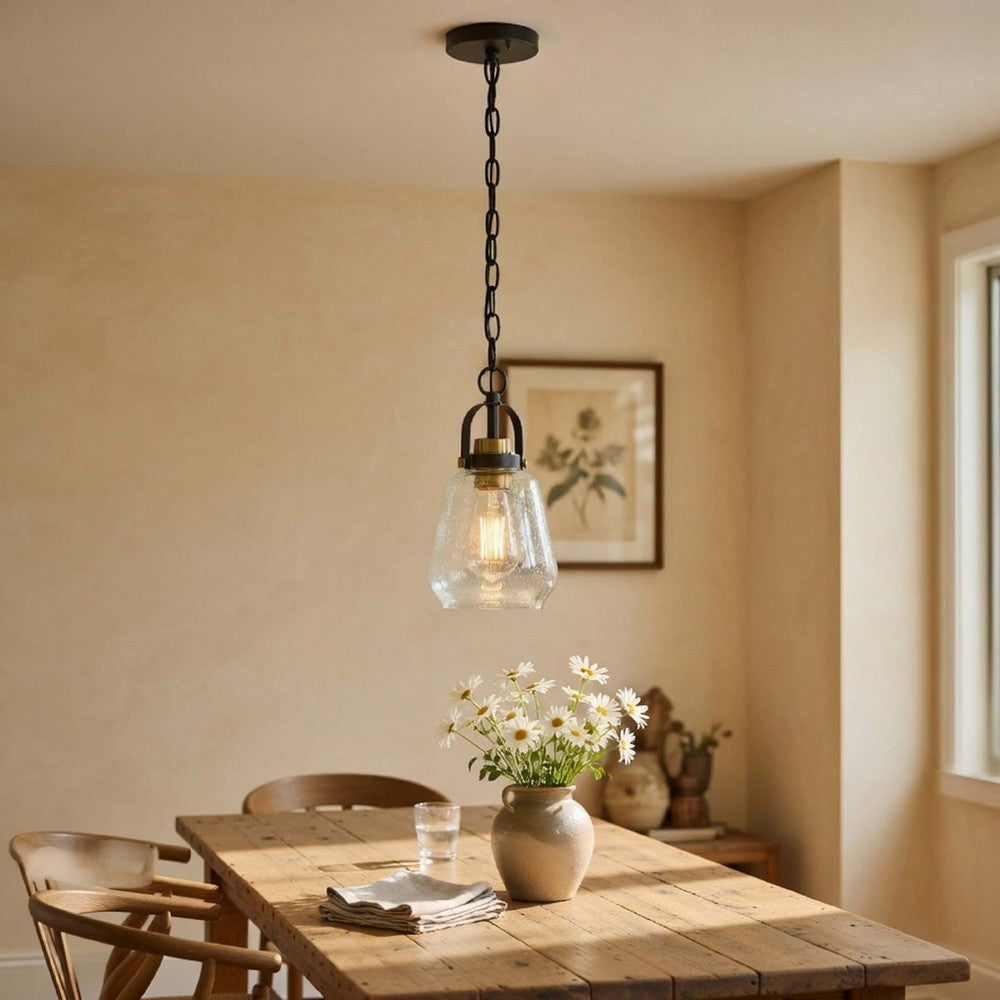 Lantern Accent Ceiling Pendant Light, Clear Glass Shade, 13 Inch Black - BM351645