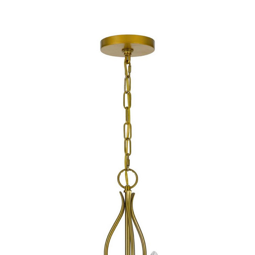 3 Light Candelabra Chandelier with Glass Shades, 25 Inch Antique Brass - BM351646