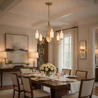 3 Light Candelabra Chandelier with Glass Shades, 25 Inch Antique Brass - BM351646