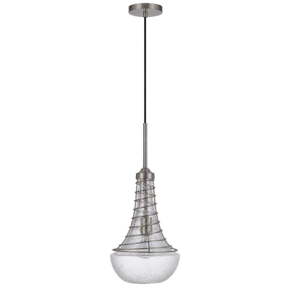 Ceiling Pendant Light, Brushed Steel Corkscrew Accent, 21 Inch Glass - BM351648