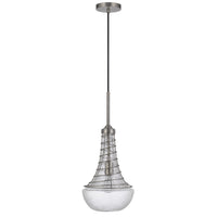 Ceiling Pendant Light, Brushed Steel Corkscrew Accent, 21 Inch Glass - BM351648