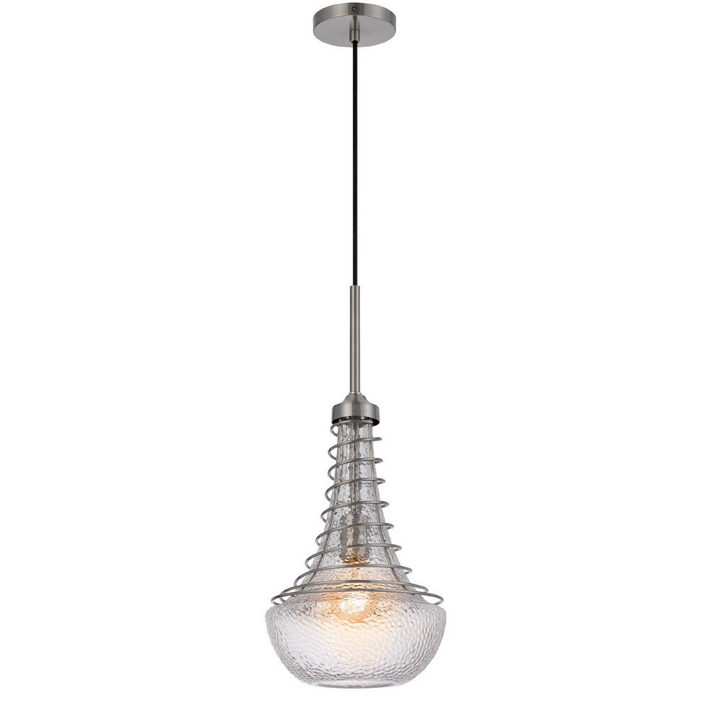 Ceiling Pendant Light, Brushed Steel Corkscrew Accent, 21 Inch Glass - BM351648