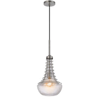 Ceiling Pendant Light, Brushed Steel Corkscrew Accent, 21 Inch Glass - BM351648