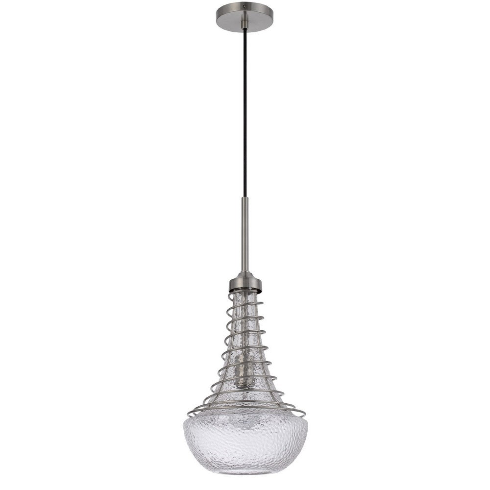 Ceiling Pendant Light, Brushed Steel Corkscrew Accent, 21 Inch Glass - BM351648