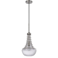 Ceiling Pendant Light, Brushed Steel Corkscrew Accent, 21 Inch Glass - BM351648
