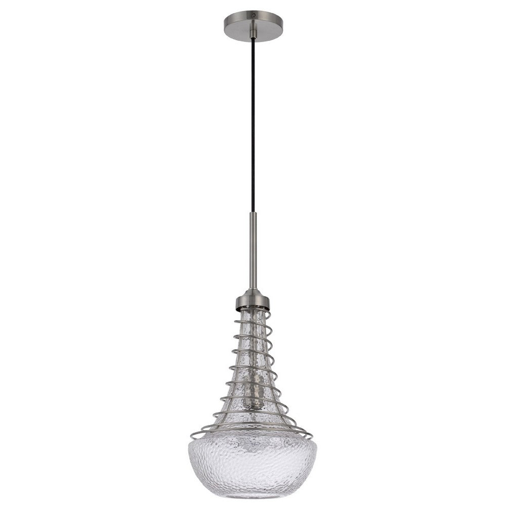 Ceiling Pendant Light, Brushed Steel Corkscrew Accent, 21 Inch Glass - BM351648