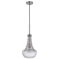 Ceiling Pendant Light, Brushed Steel Corkscrew Accent, 21 Inch Glass - BM351648