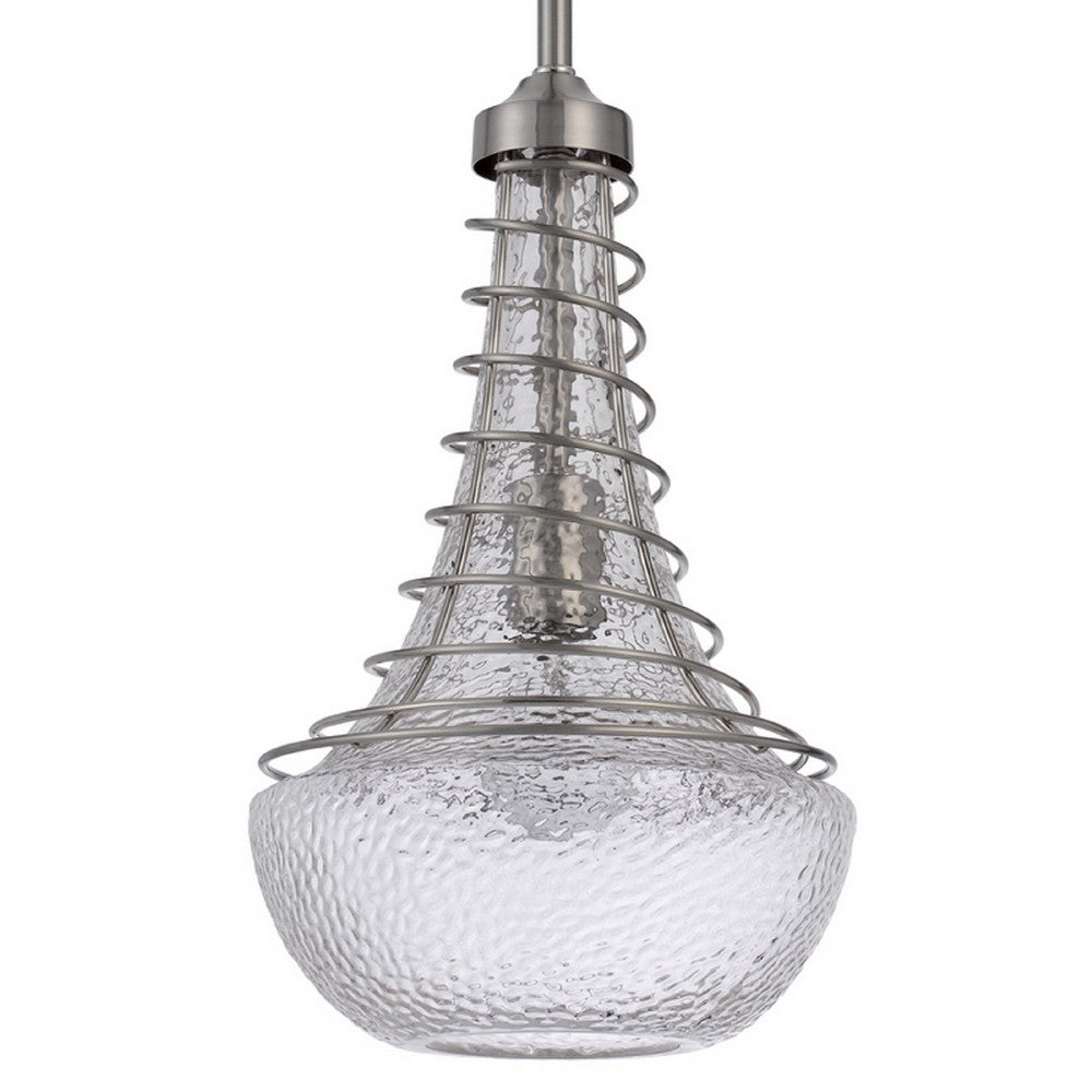 Ceiling Pendant Light, Brushed Steel Corkscrew Accent, 21 Inch Glass - BM351648