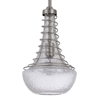 Ceiling Pendant Light, Brushed Steel Corkscrew Accent, 21 Inch Glass - BM351648