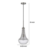 Ceiling Pendant Light, Brushed Steel Corkscrew Accent, 21 Inch Glass - BM351648