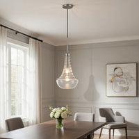 Ceiling Pendant Light, Brushed Steel Corkscrew Accent, 21 Inch Glass - BM351648