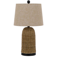 Table Lamp, Brown Drum Shade and Corn Leaf Wicker Woven Base, 24 Inch - BM351649