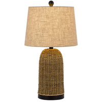 Table Lamp, Brown Drum Shade and Corn Leaf Wicker Woven Base, 24 Inch - BM351649