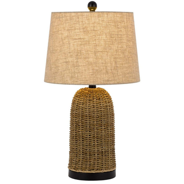 Table Lamp, Brown Drum Shade and Corn Leaf Wicker Woven Base, 24 Inch - BM351649