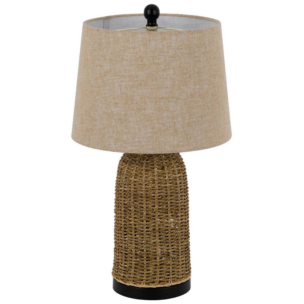 Table Lamp, Brown Drum Shade and Corn Leaf Wicker Woven Base, 24 Inch - BM351649