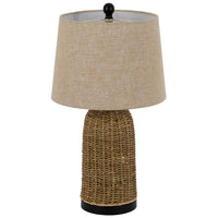 Table Lamp, Brown Drum Shade and Corn Leaf Wicker Woven Base, 24 Inch - BM351649
