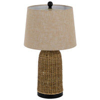 Table Lamp, Brown Drum Shade and Corn Leaf Wicker Woven Base, 24 Inch - BM351649