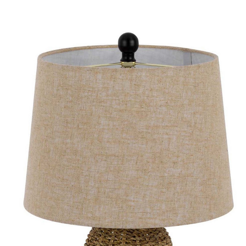 Table Lamp, Brown Drum Shade and Corn Leaf Wicker Woven Base, 24 Inch - BM351649