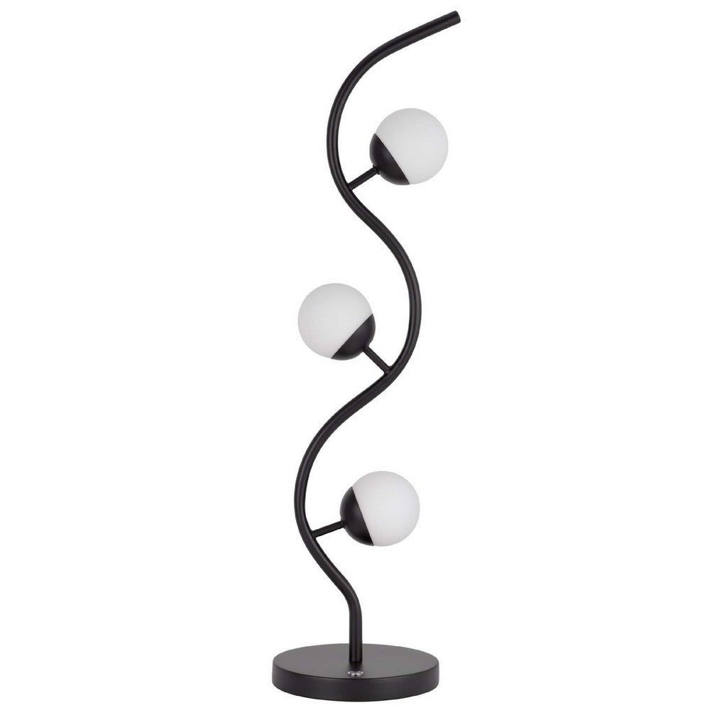3 Light Table Lamp, Black Metal Wavy Base, Frosted White Glass, 32 Inch - BM351650