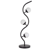 3 Light Table Lamp, Black Metal Wavy Base, Frosted White Glass, 32 Inch - BM351650