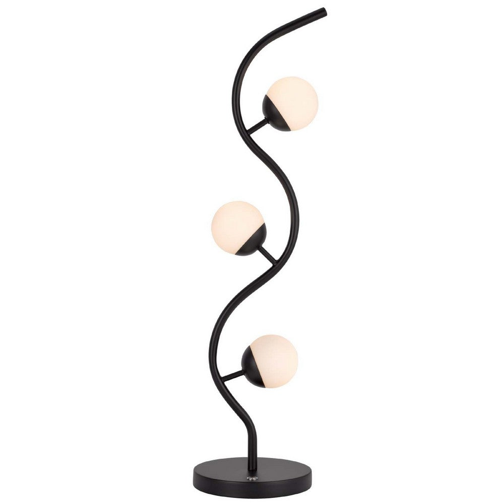3 Light Table Lamp, Black Metal Wavy Base, Frosted White Glass, 32 Inch - BM351650