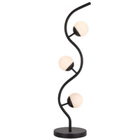 3 Light Table Lamp, Black Metal Wavy Base, Frosted White Glass, 32 Inch - BM351650